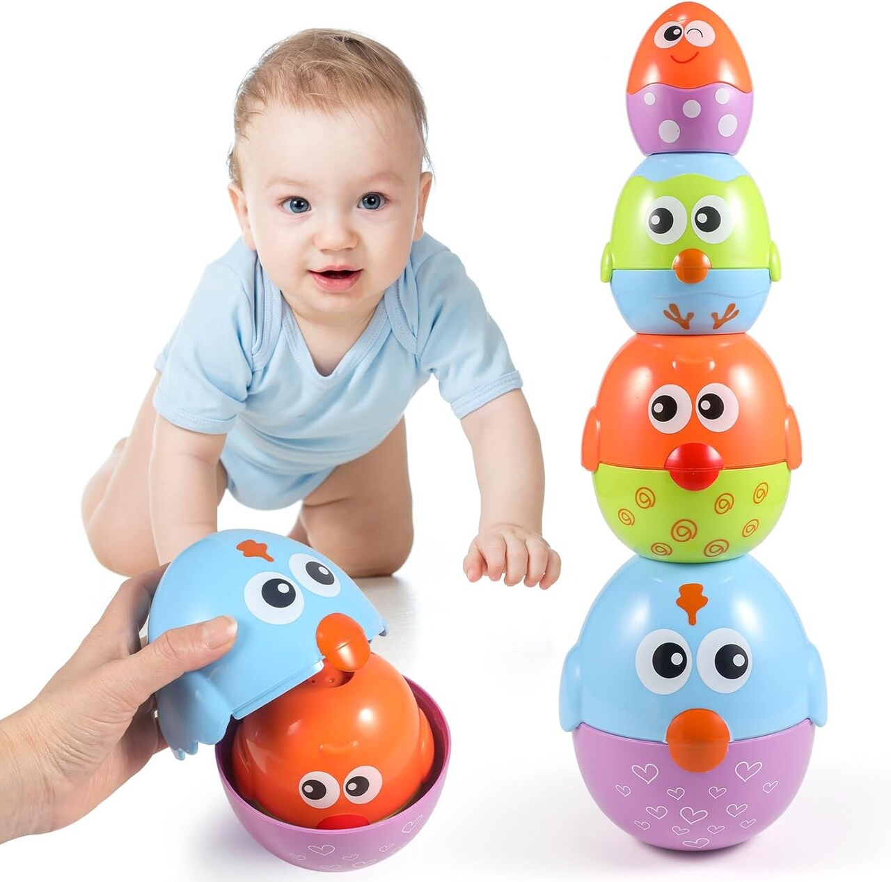Easter Toys Gifts for 18 months, 2, 3, 4+ Yr Old Toddlers Kids, 8 Pcs Nesting & Stacking Chicks Baby Matching Toys